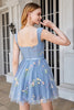Load image into Gallery viewer, Cute A Line Sweetheart Grey Blue Short Formal Dress with Embroidery