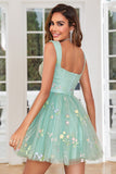 Cute A Line Sweetheart Grey Blue Short Homecoming Dress with Embroidery