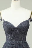 Cute A Line Spaghetti Straps Grey Short Formal Dress with Appliques