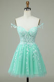 Cute A Line Spaghetti Straps Mint Short Formal Dress with Appliques