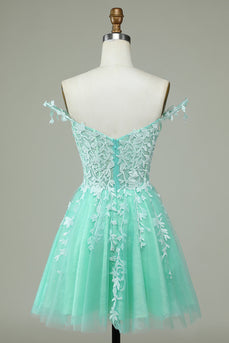 Cute A Line Spaghetti Straps Mint Short Formal Dress with Appliques