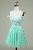 Cute A Line Spaghetti Straps Mint Short Formal Dress with Appliques