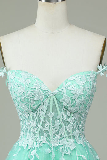 Cute A Line Spaghetti Straps Mint Short Formal Dress with Appliques