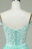 Cute A Line Spaghetti Straps Mint Short Formal Dress with Appliques