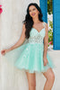 Load image into Gallery viewer, Unique A Line Spaghetti Straps Mint Short Formal Dress with Appliques