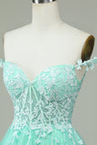 Cute A Line Spaghetti Straps Mint Short Formal Dress with Appliques