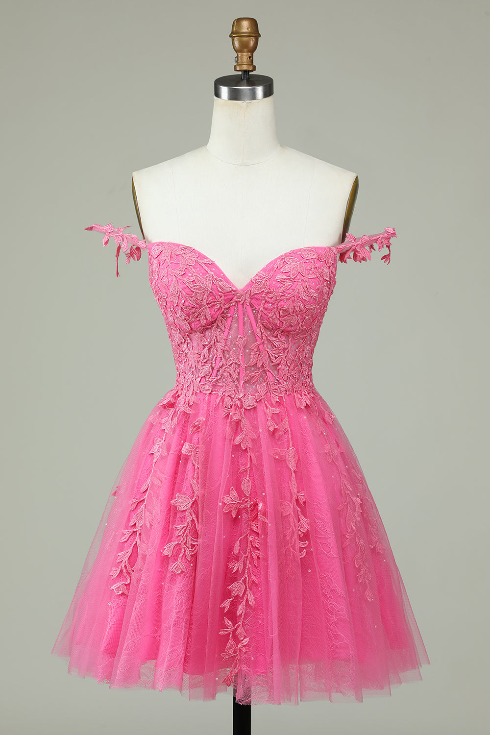 Cute A Line Spaghetti Straps Pink Short Formal Dress with Appliques