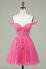 Load image into Gallery viewer, Cute A Line Spaghetti Straps Pink Short Formal Dress with Appliques