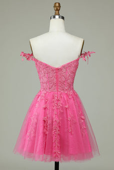 Cute A Line Spaghetti Straps Pink Short Formal Dress with Appliques