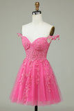 Cute A Line Spaghetti Straps Pink Short Formal Dress with Appliques