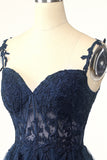 Navy Spaghetti Straps Short Formal Dress with Appliques