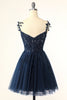 Load image into Gallery viewer, A Line Spaghetti Straps Grey Short Formal Dress with Appliques
