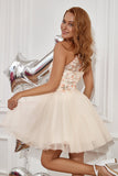 Champagne Halter Short Formal Dress with Embroidery