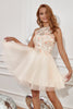 Load image into Gallery viewer, Champagne Halter Short Formal Dress with Embroidery