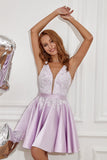 Purple Beading Satin Short Formal Dress with Appliques