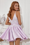 Purple Beading Satin Short Formal Dress with Appliques