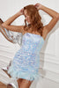 Load image into Gallery viewer, Sky Blue Sequin Short Formal Dress with Feathers