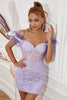 Load image into Gallery viewer, Lavender Off the Shoulder Short Formal Dress with Feathers