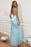 Blue Sequin Formal Dress with Fringes