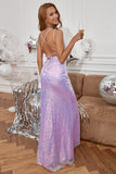 Lavender Sequin Formal Dress with Fringes