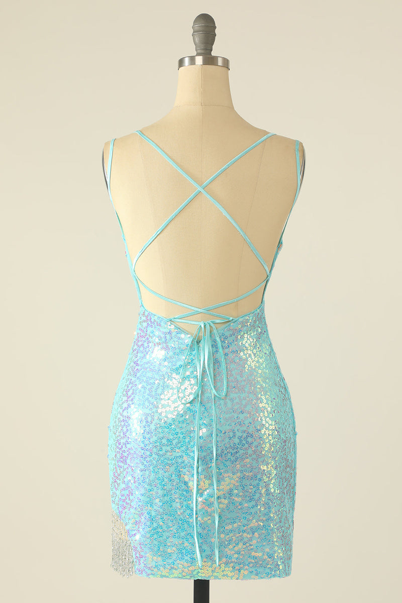 Load image into Gallery viewer, Lavender Sequin Tight Short Formal Dress