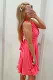 Cute Fuchsia Halter Backless Short Formal Dress