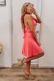 Cute Fuchsia Halter Backless Short Formal Dress