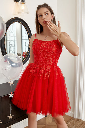 Red A-Line Short Formal Dress with Appliques