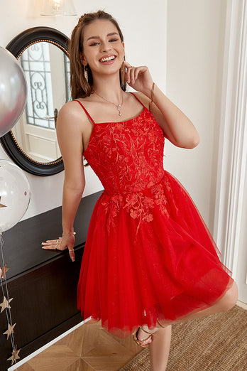 Red A-Line Short Formal Dress with Appliques
