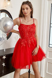 Red A-Line Short Formal Dress with Appliques