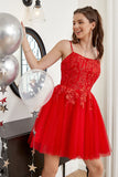 Red A-Line Short Formal Dress with Appliques