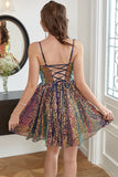 Sequin A-Line Lace-Up Back Short Formal Dress