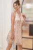 Load image into Gallery viewer, Blush Sequin Fringes Halter Short Formal Dress