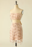 Two Piece Sequins Strapless Pink Short Formal Dress