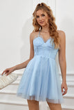 Sky Blue Spaghetti Straps Short Formal Dress