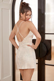 Spaghetti Straps Ivory Sequined Short Formal Dress