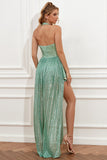 Asymmetrical Light Green Halter Sequined Formal Dress