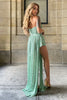 Load image into Gallery viewer, Asymmetrical Light Green Halter Sequined Formal Dress with Keyhole