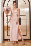 Pink Spaghetti Straps Cut Out Wedding Guest Dress With Bow