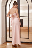 Pink Spaghetti Straps Cut Out Wedding Guest Dress With Bow