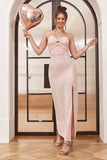 Pink Spaghetti Straps Cut Out Wedding Guest Dress With Bow