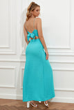 Blue Spaghetti Straps Cut Out Wedding Guest Dress With Bow