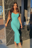 Sheath Blue Spaghetti Straps Mermaid Wedding Guest Dress