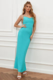 Blue Spaghetti Straps Mermaid Wedding Guest Dress