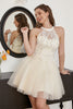 Load image into Gallery viewer, Champagne Beaded Halter Tulle Short Formal Dress