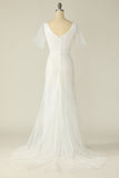 White V Neck Lace Wedding Dress