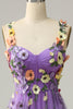 Load image into Gallery viewer, A Line Purple Spaghetti Straps Formal Dress With 3D Flowers