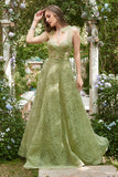 Light Green A-Line Long Formal Dress With Embroidery