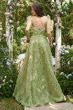 Light Green A-Line Long Formal Dress With Embroidery