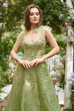 Light Green A-Line Long Formal Dress With Embroidery